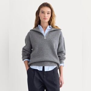 Women's Old Navy Half-Zip Pullover Ribbed Knit Fashion Sweater Heather Grey